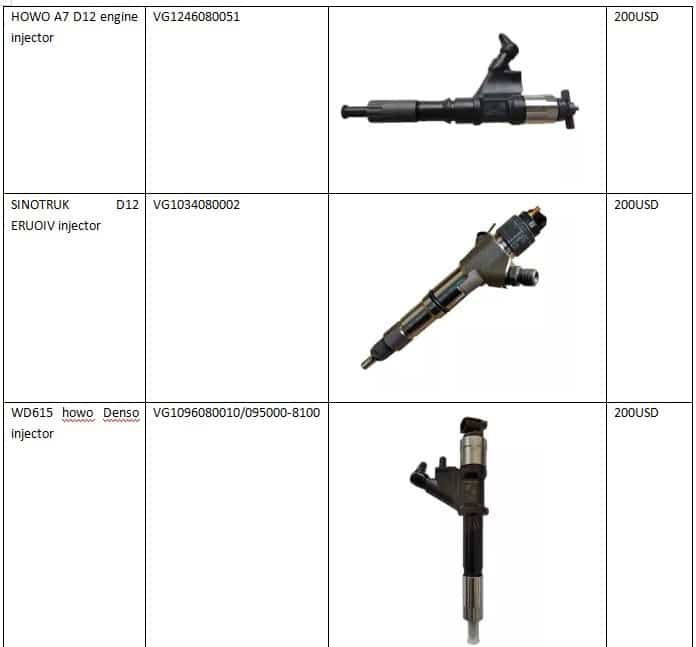 sinotruk  howo A7 wd615 D10 wp10 D12  engine injector